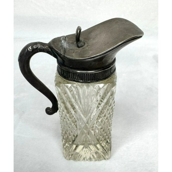 Antique Victorian Glass Syrup Pitcher Creamer With Ornate Handle - has flaws - Picture 1 of 11